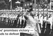 Hitler and Mussolini salute Nazi troops in 1937. Bettmann/Getty Images